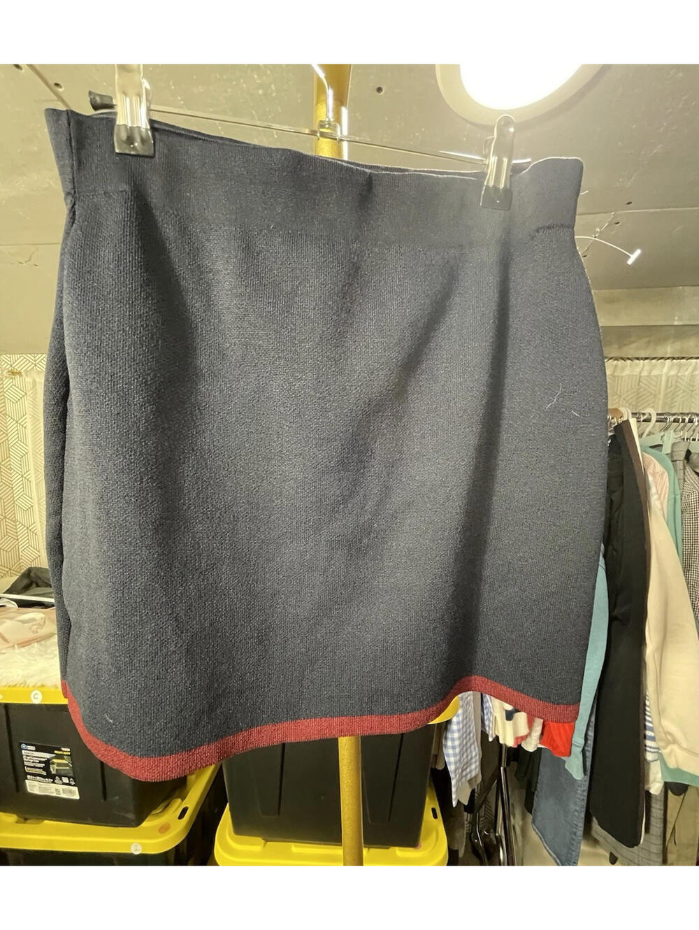 Zara Mini Dark Blue Skirt With Red Stripe Stretch Waistband Size Medium
